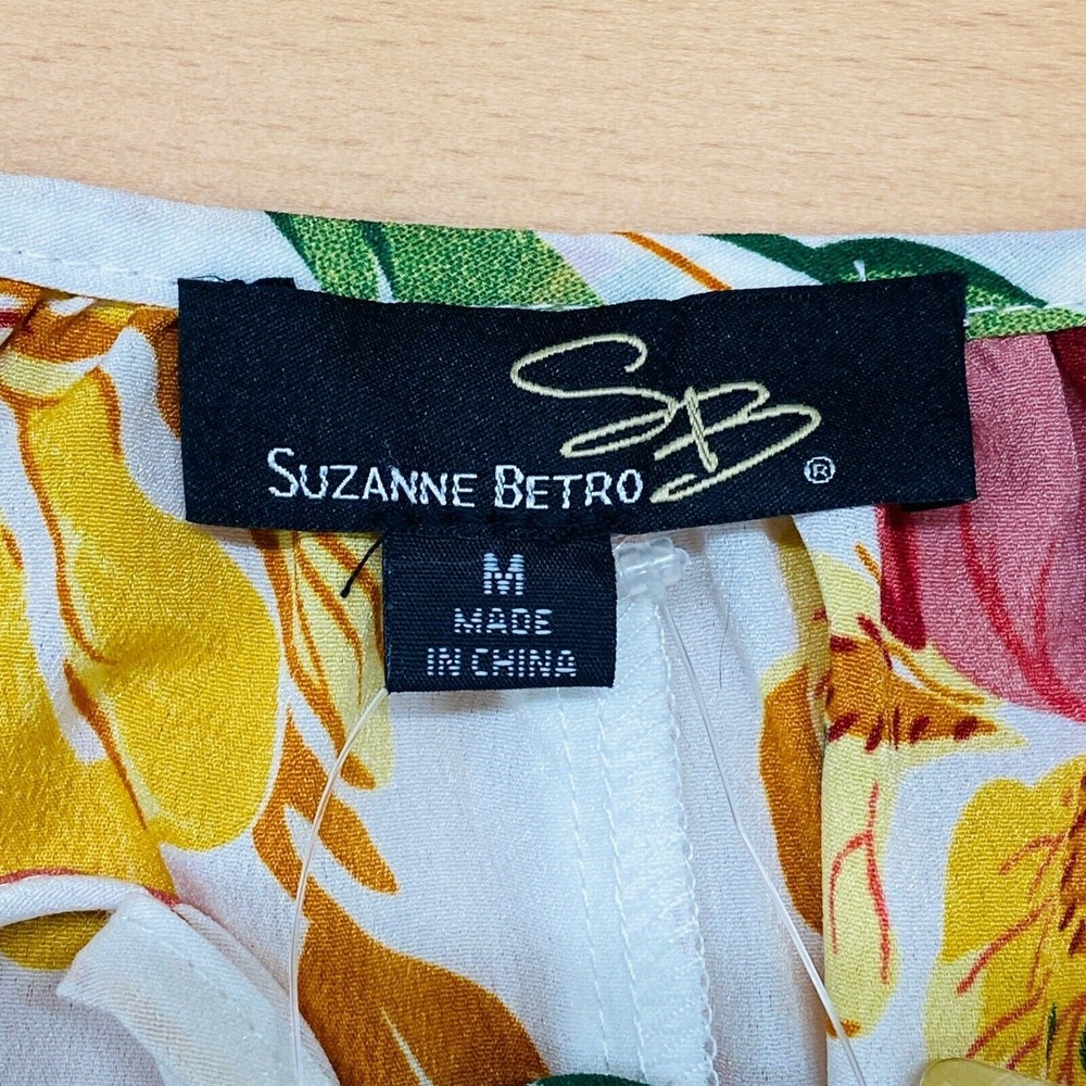 Suzanne Betro Tunic Women Medium White Floral Keyhole Tie Front Babydoll Boho - Picture 3 of 9